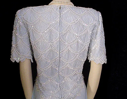 *  SPARKLING LAWRENCE KAZAR PEARL, SHOT & SEQUIN CHIFFON EVENING GOWN - 22 FEET GRAND SWEEP - SIZE LARGE