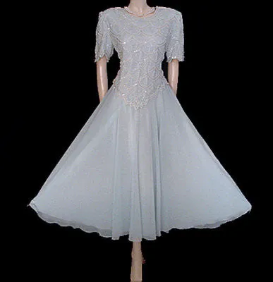 *  SPARKLING LAWRENCE KAZAR PEARL, SHOT & SEQUIN CHIFFON EVENING GOWN - 22 FEET GRAND SWEEP - SIZE LARGE