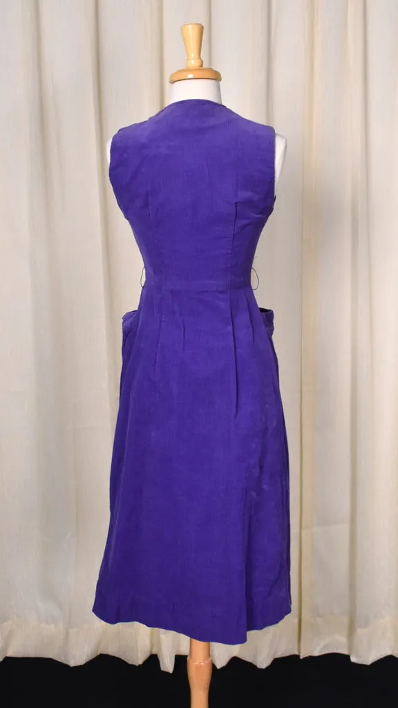 1950s Purple Corduroy Pencil Dress