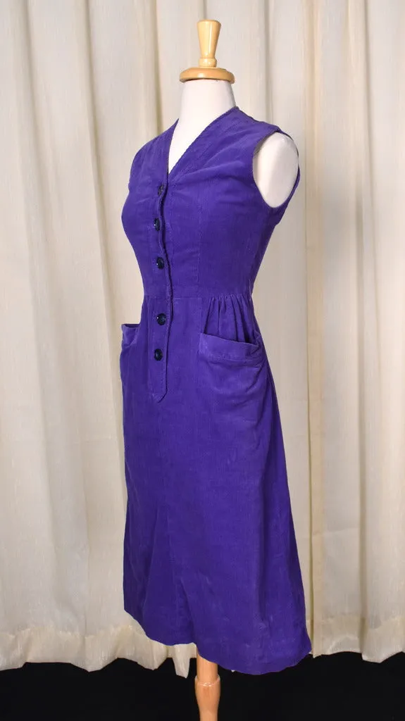 1950s Purple Corduroy Pencil Dress
