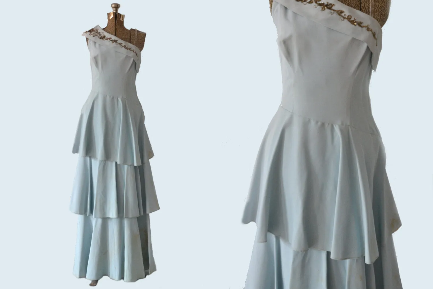 1950s Tiered Blue Party Dress