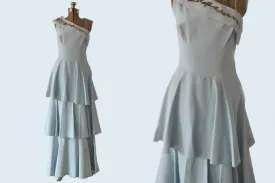 1950s Tiered Blue Party Dress