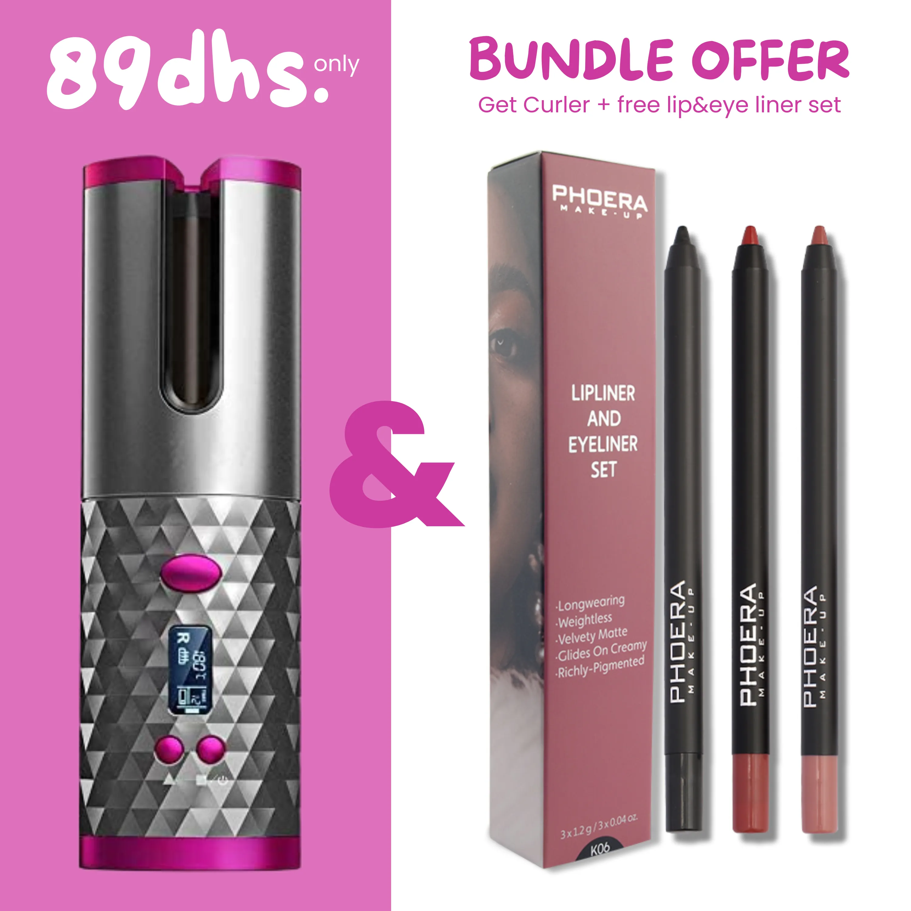 2 in 1 offer - Hair Curler   Lip & Eye Liner Set