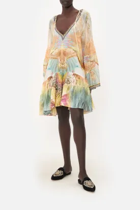 A-LINE GATHERED PANEL DRESS TAKE FLIGHT