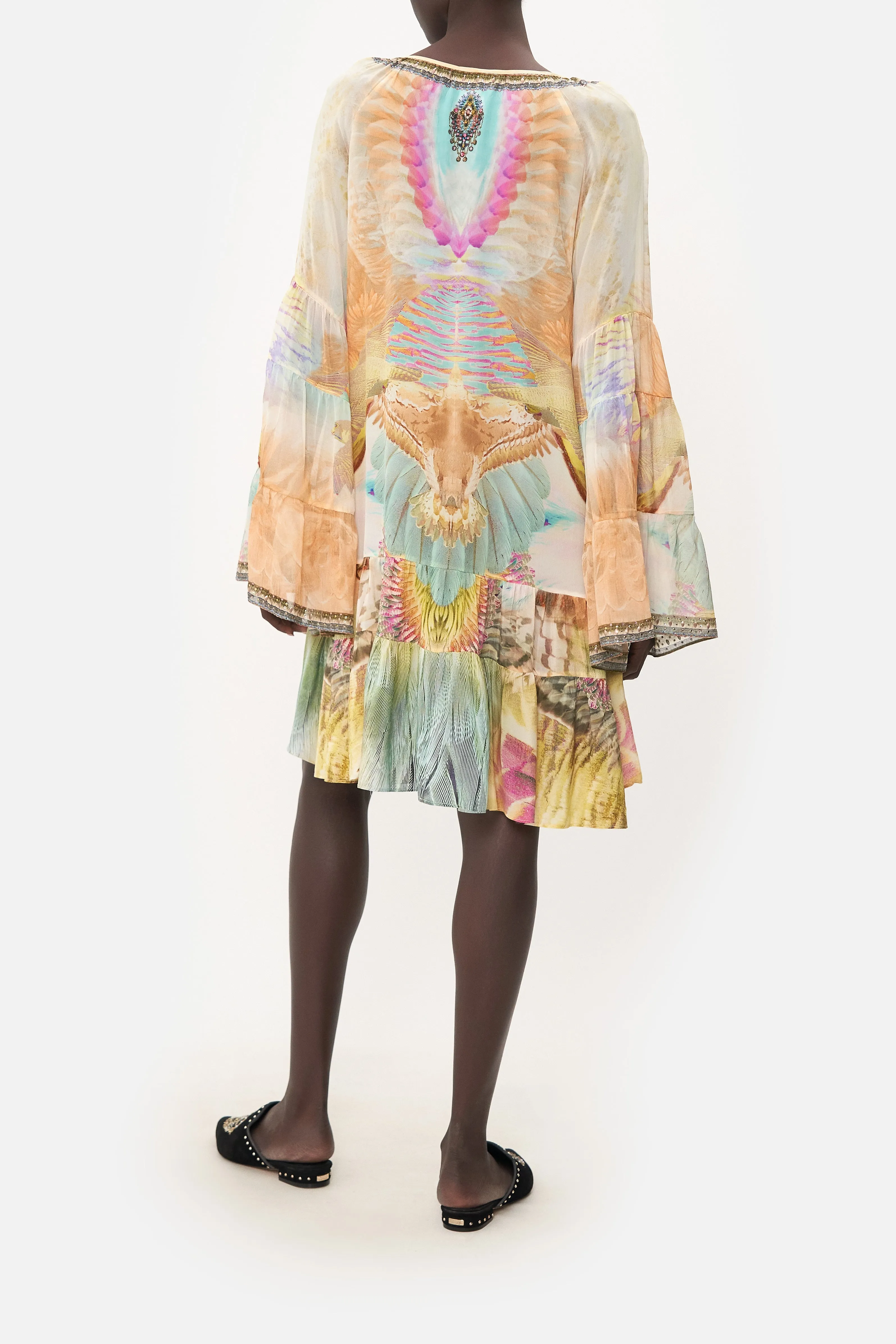 A-LINE GATHERED PANEL DRESS TAKE FLIGHT
