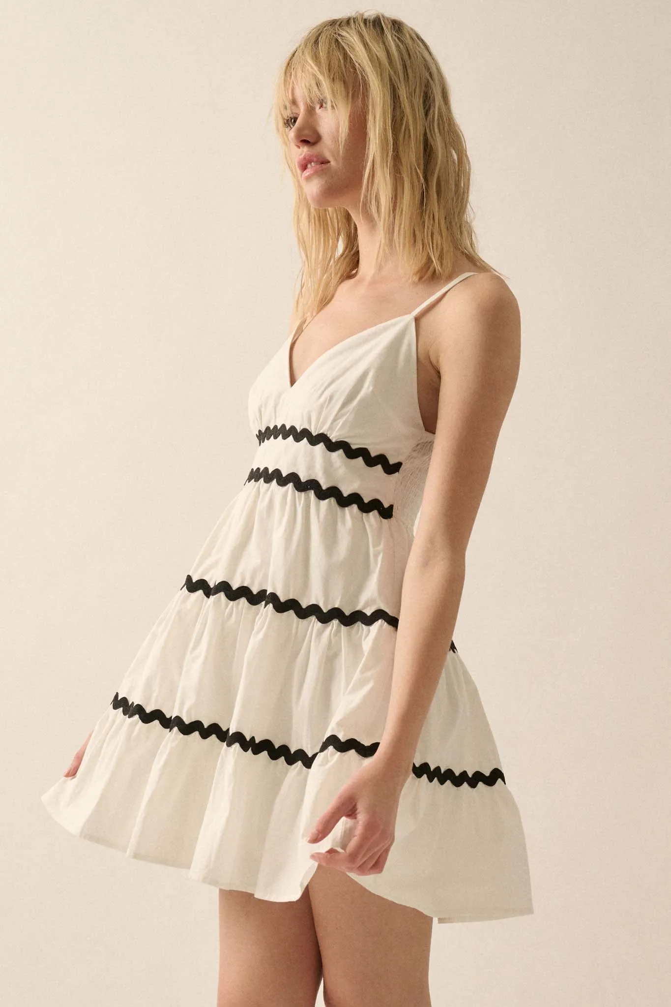 Absolute Bliss Rickrack-Trim Tiered Mini Sundress