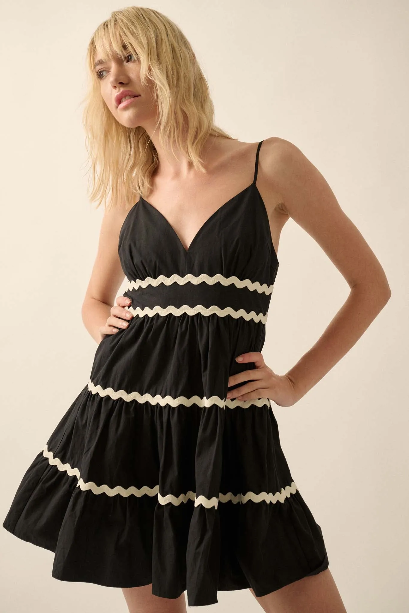 Absolute Bliss Rickrack-Trim Tiered Mini Sundress