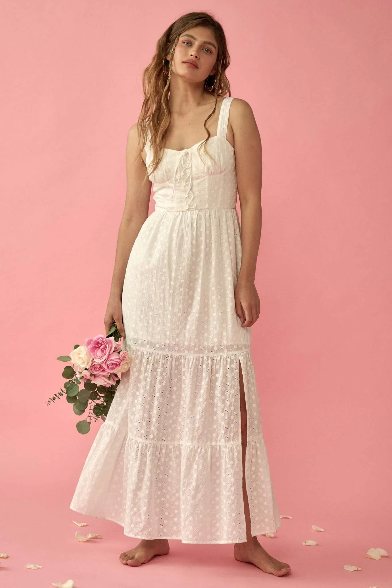 All My Days Eyelet Lace Lace-Up Maxi Dress