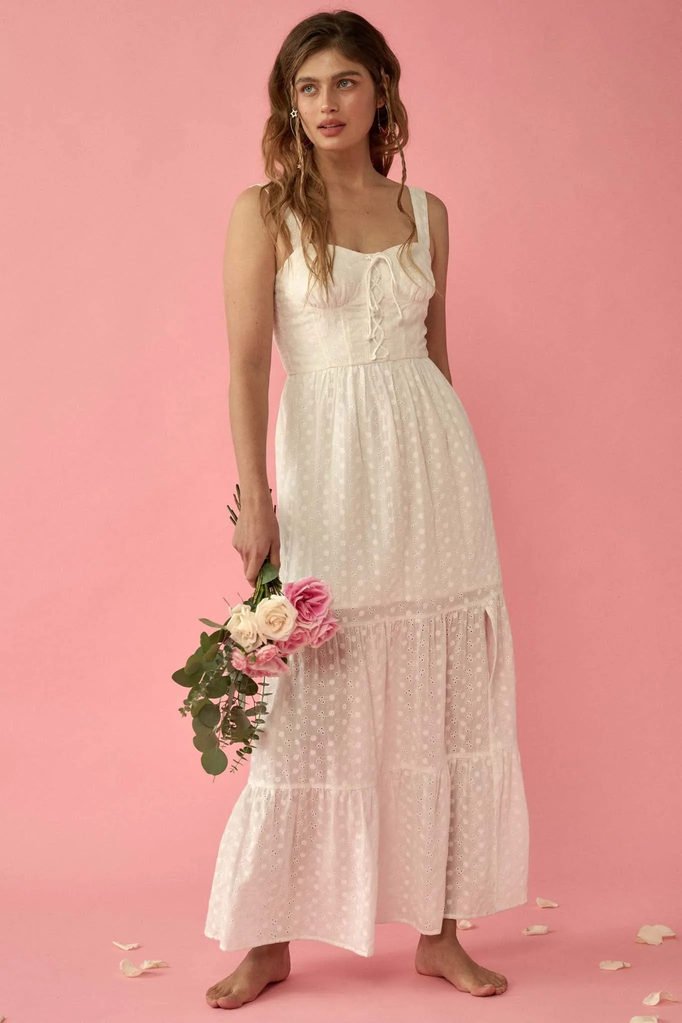 All My Days Eyelet Lace Lace-Up Maxi Dress