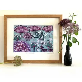 Alliums and Honesty - Original Linocut