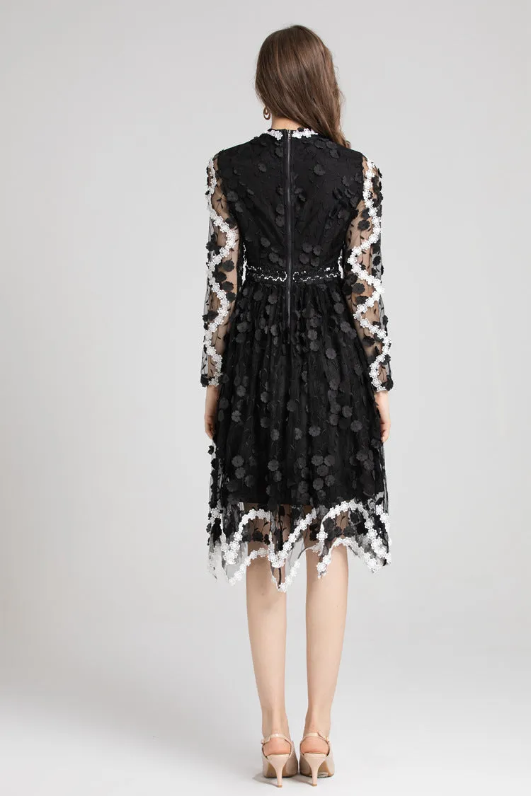 Astrid Sheer Sleeve Patchwork A-line Dress