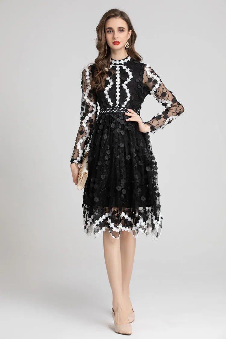 Astrid Sheer Sleeve Patchwork A-line Dress