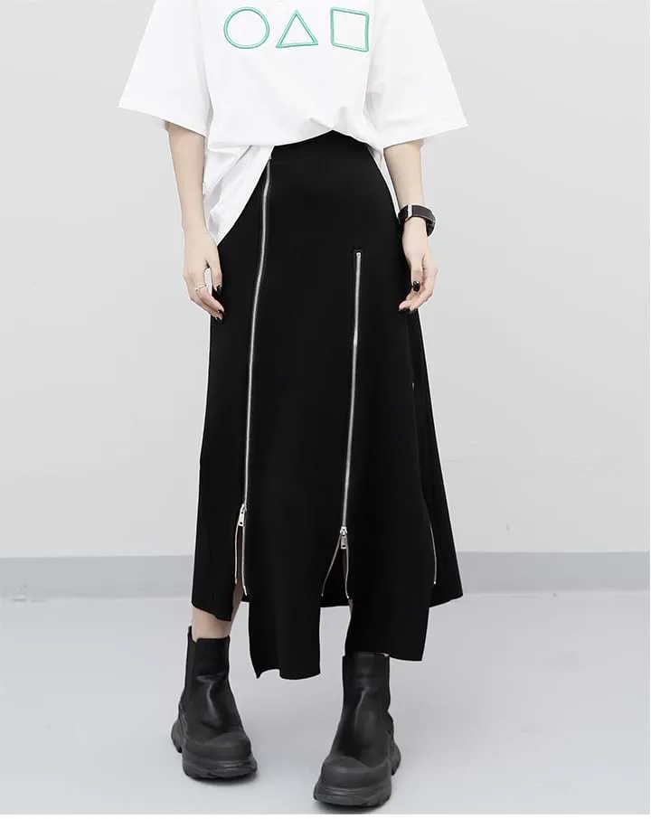 Asymmetric Zip Midi Skirt