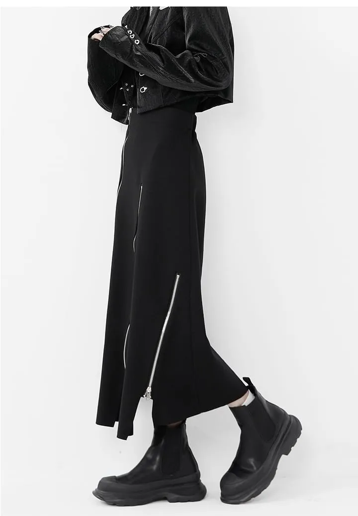 Asymmetric Zip Midi Skirt