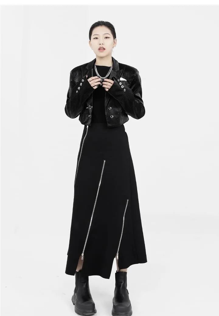 Asymmetric Zip Midi Skirt