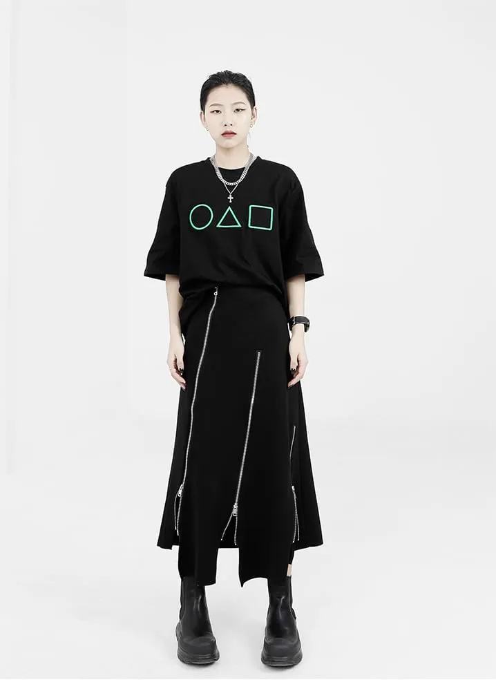 Asymmetric Zip Midi Skirt