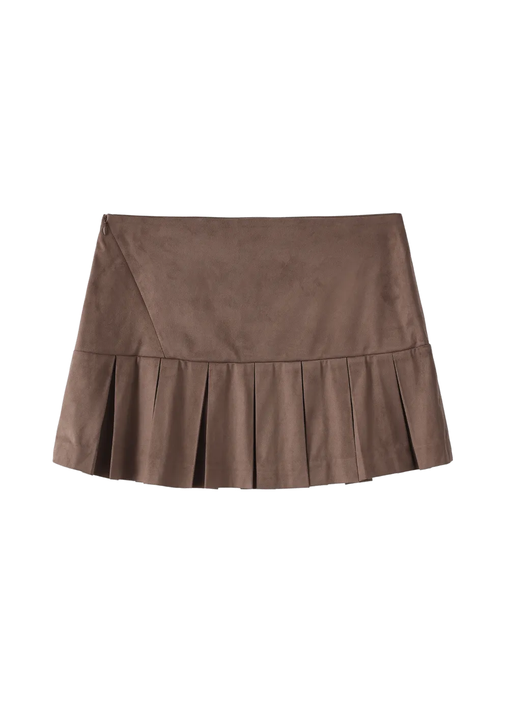 Asymmetric Zip Suede Pleated Skirt