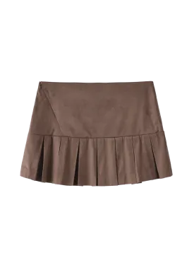 Asymmetric Zip Suede Pleated Skirt