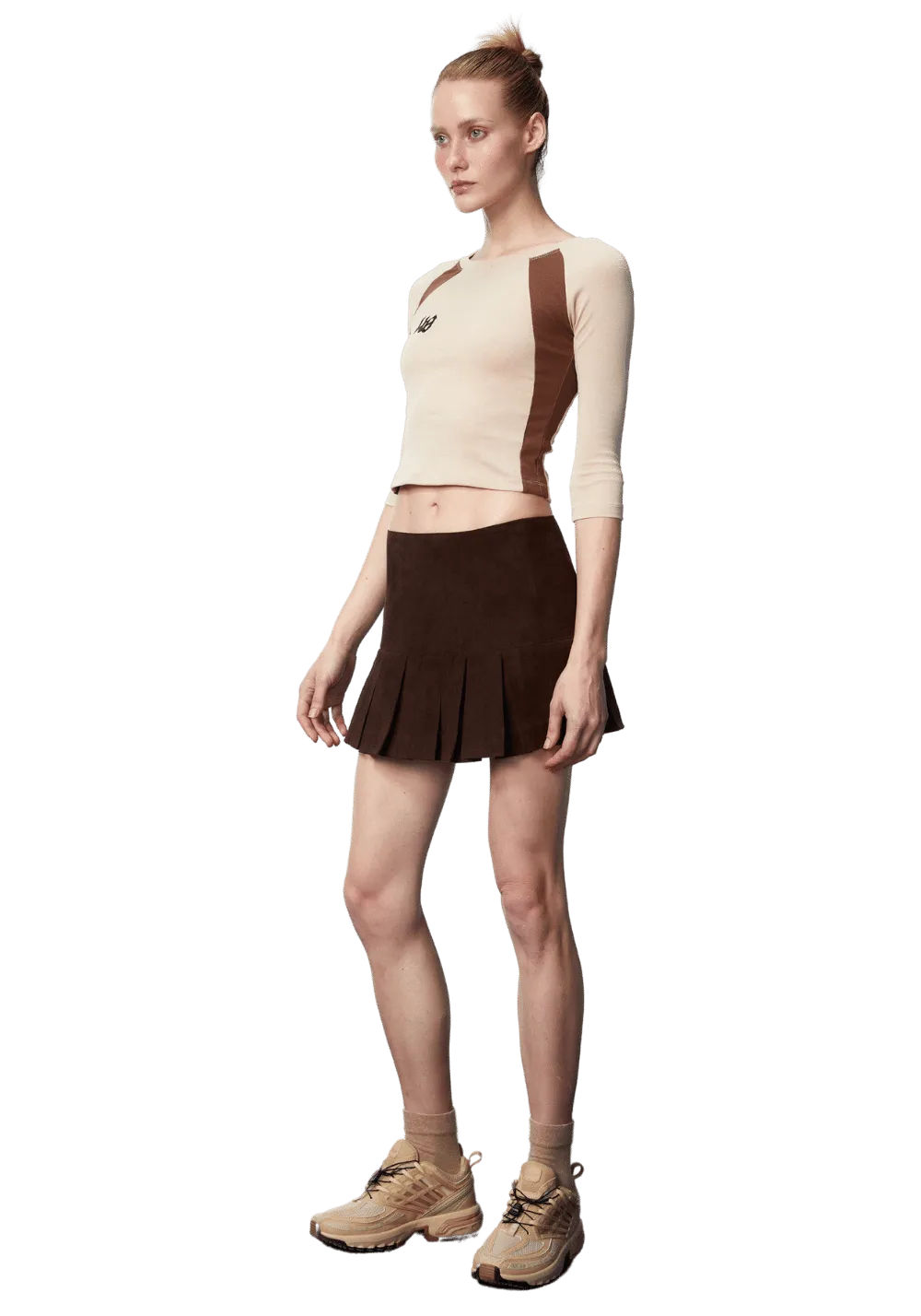 Asymmetric Zip Suede Pleated Skirt