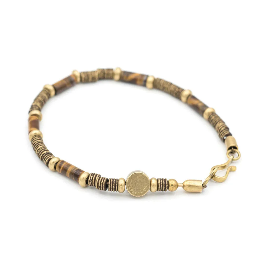 Barrel Gemstone and Brass Bead Bracelet