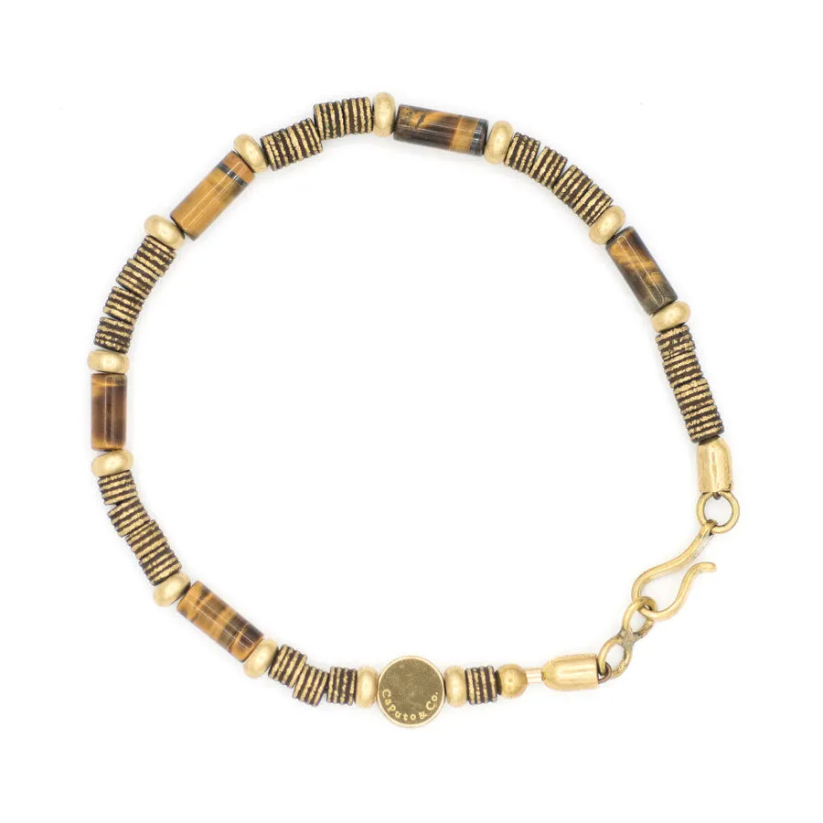 Barrel Gemstone and Brass Bead Bracelet