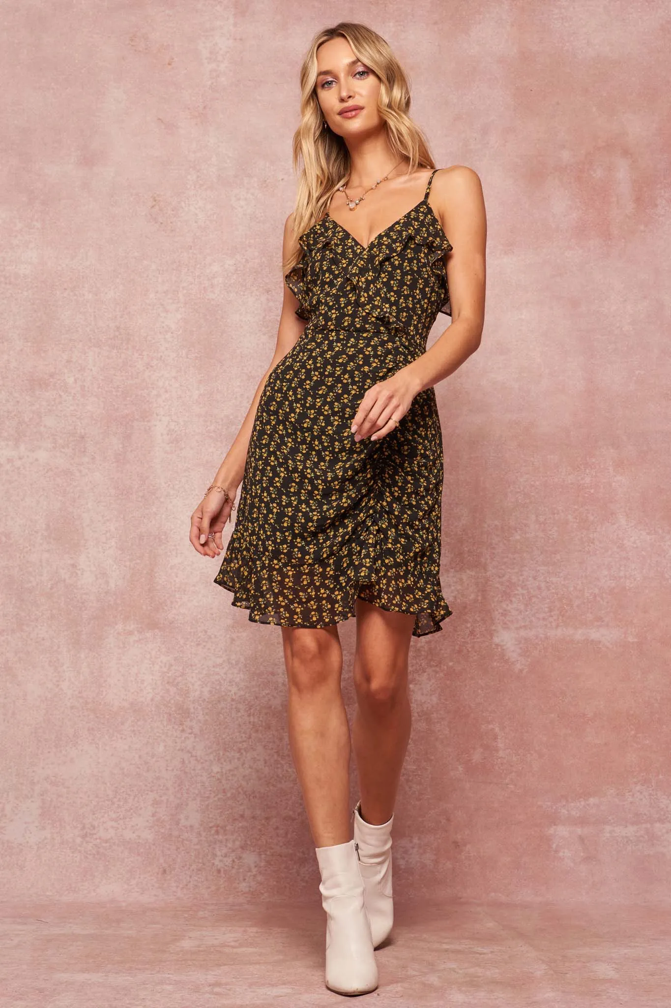 Belle Femme Floral Chiffon Ruffled Mini Dress