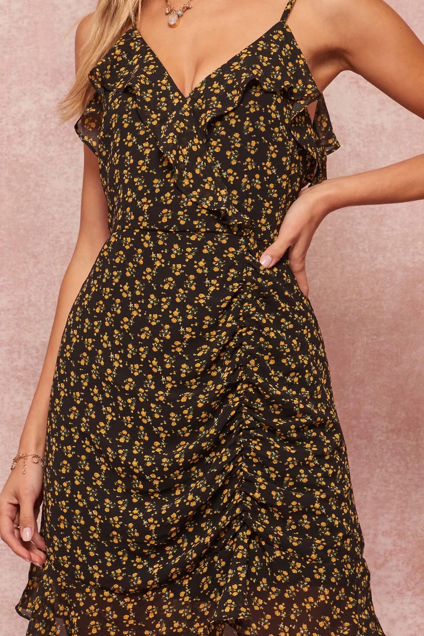 Belle Femme Floral Chiffon Ruffled Mini Dress
