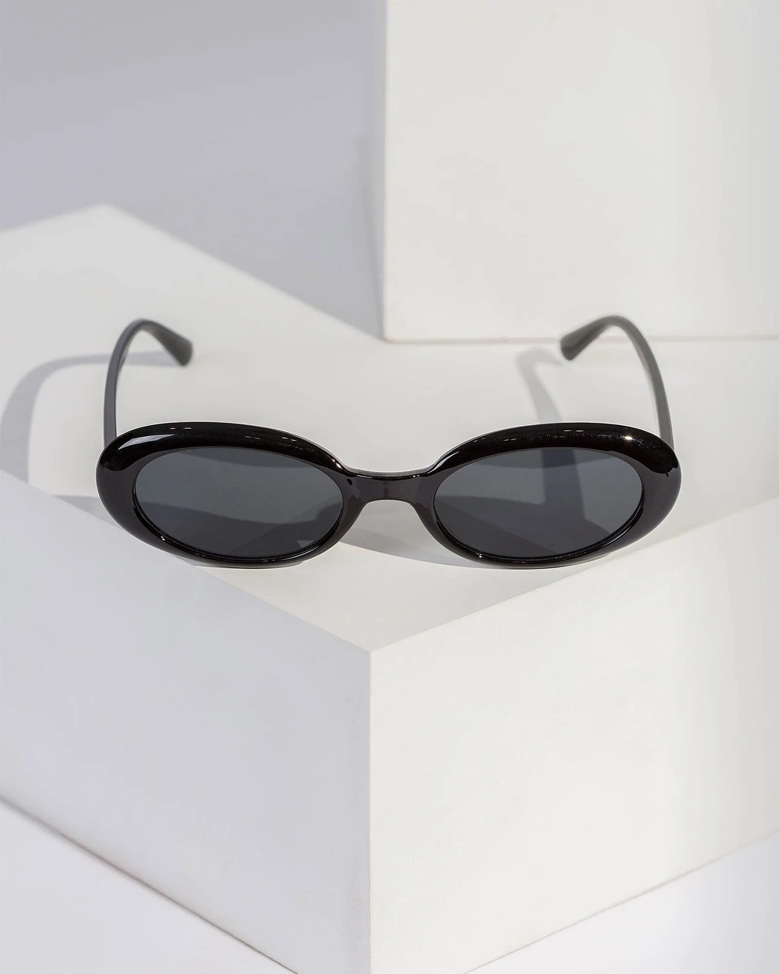 Black Elongated Oval Sunglasses