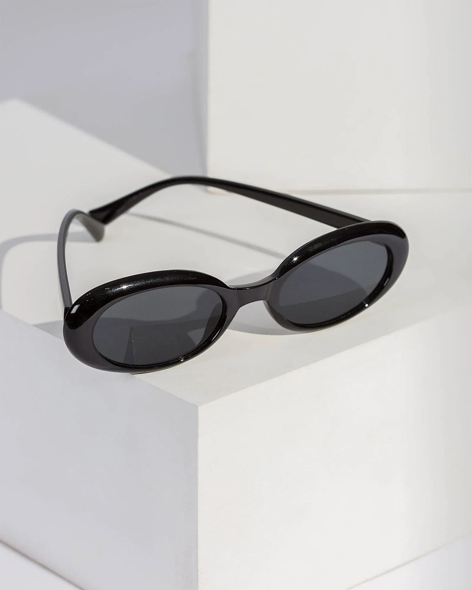 Black Elongated Oval Sunglasses