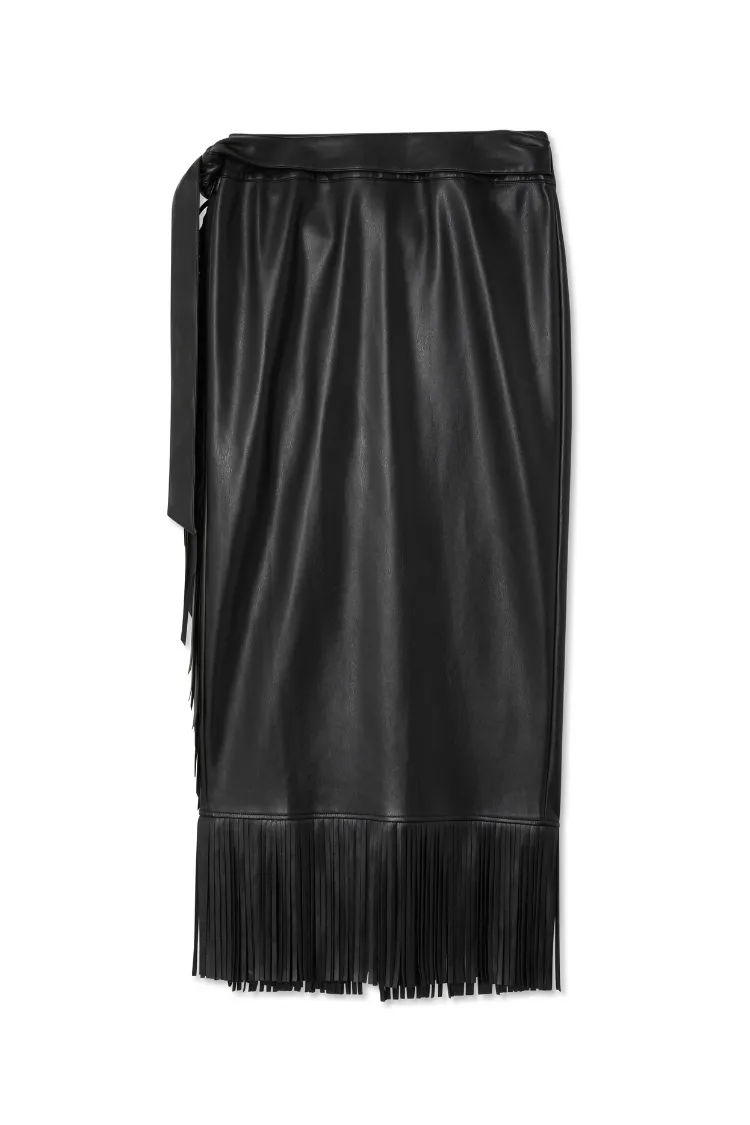 Black Vegan Leather Fringe Jaspre Skirt