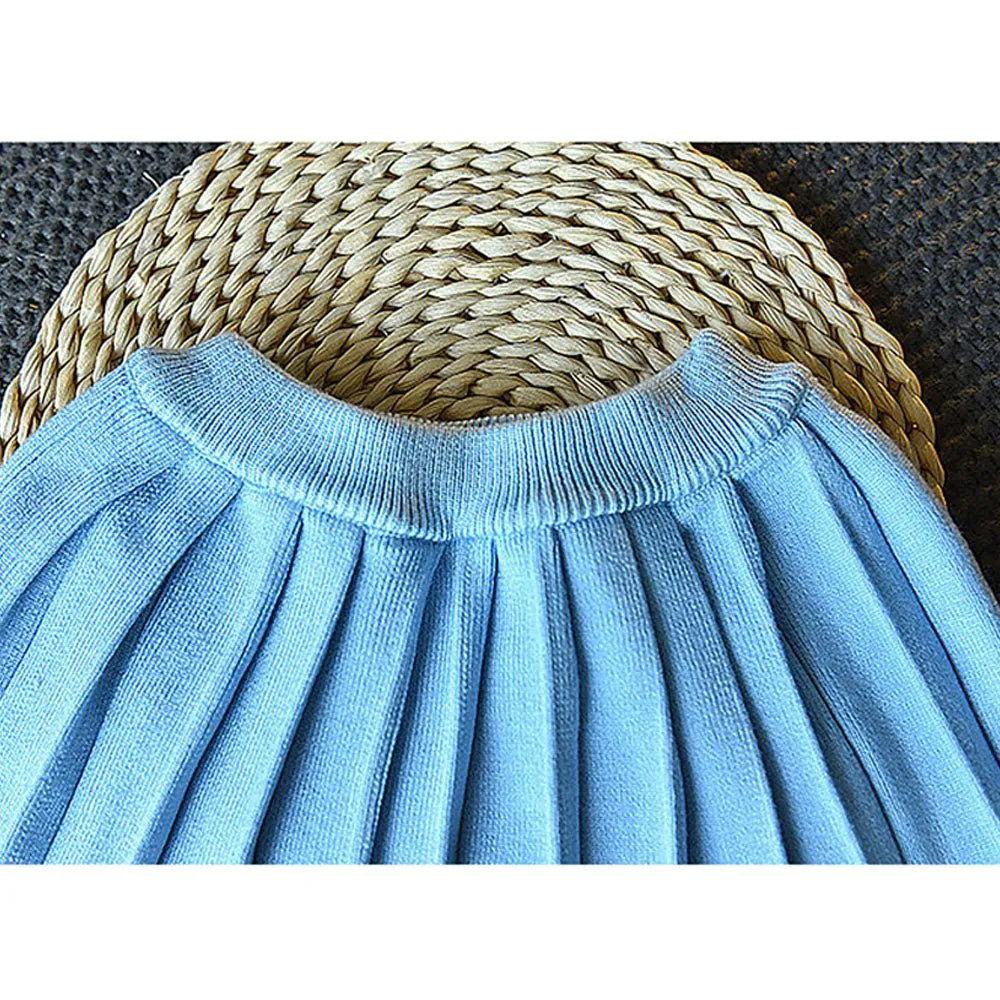 Blue & Occur Pleated Bow 2 pcs top & Skirt Winterwear set for Girls