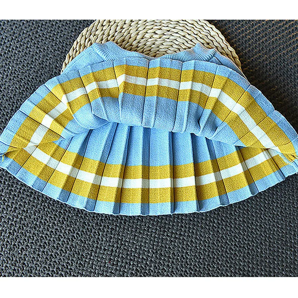 Blue & Occur Pleated Bow 2 pcs top & Skirt Winterwear set for Girls