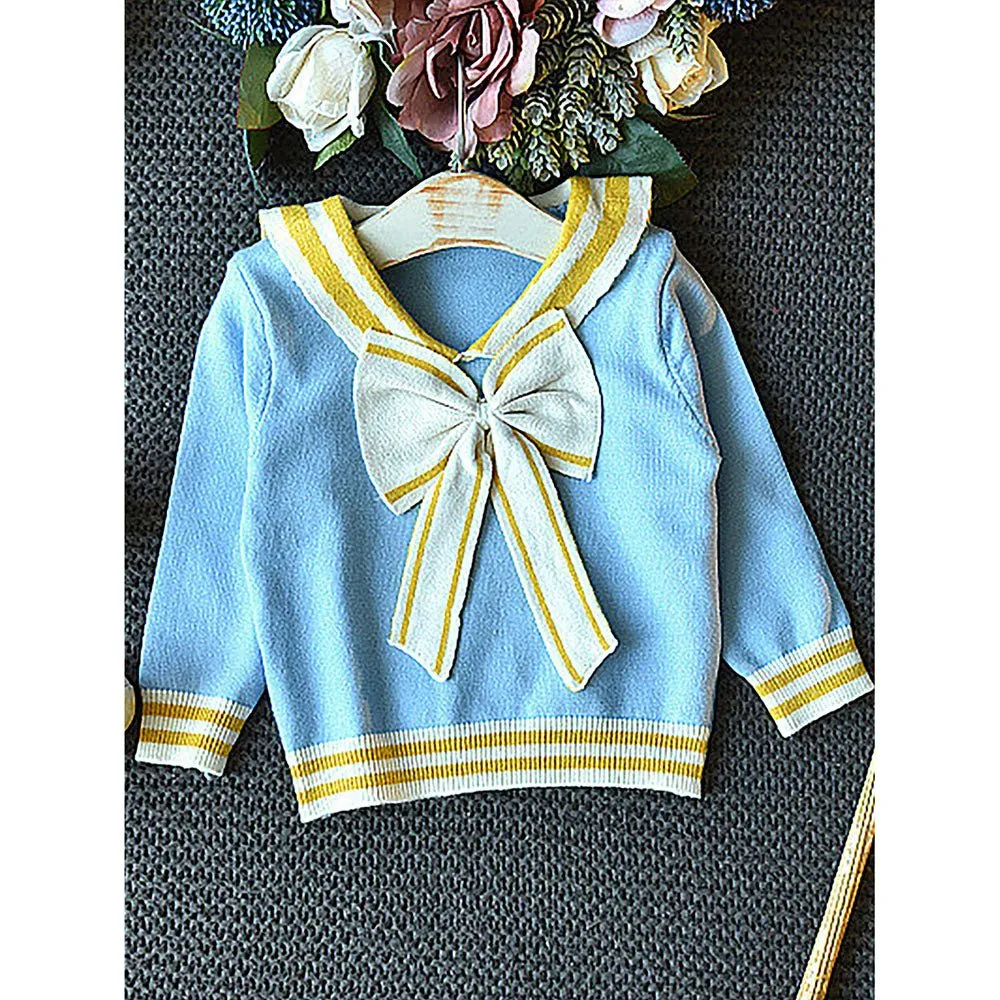 Blue & Occur Pleated Bow 2 pcs top & Skirt Winterwear set for Girls
