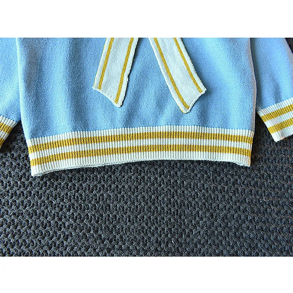 Blue & Occur Pleated Bow 2 pcs top & Skirt Winterwear set for Girls
