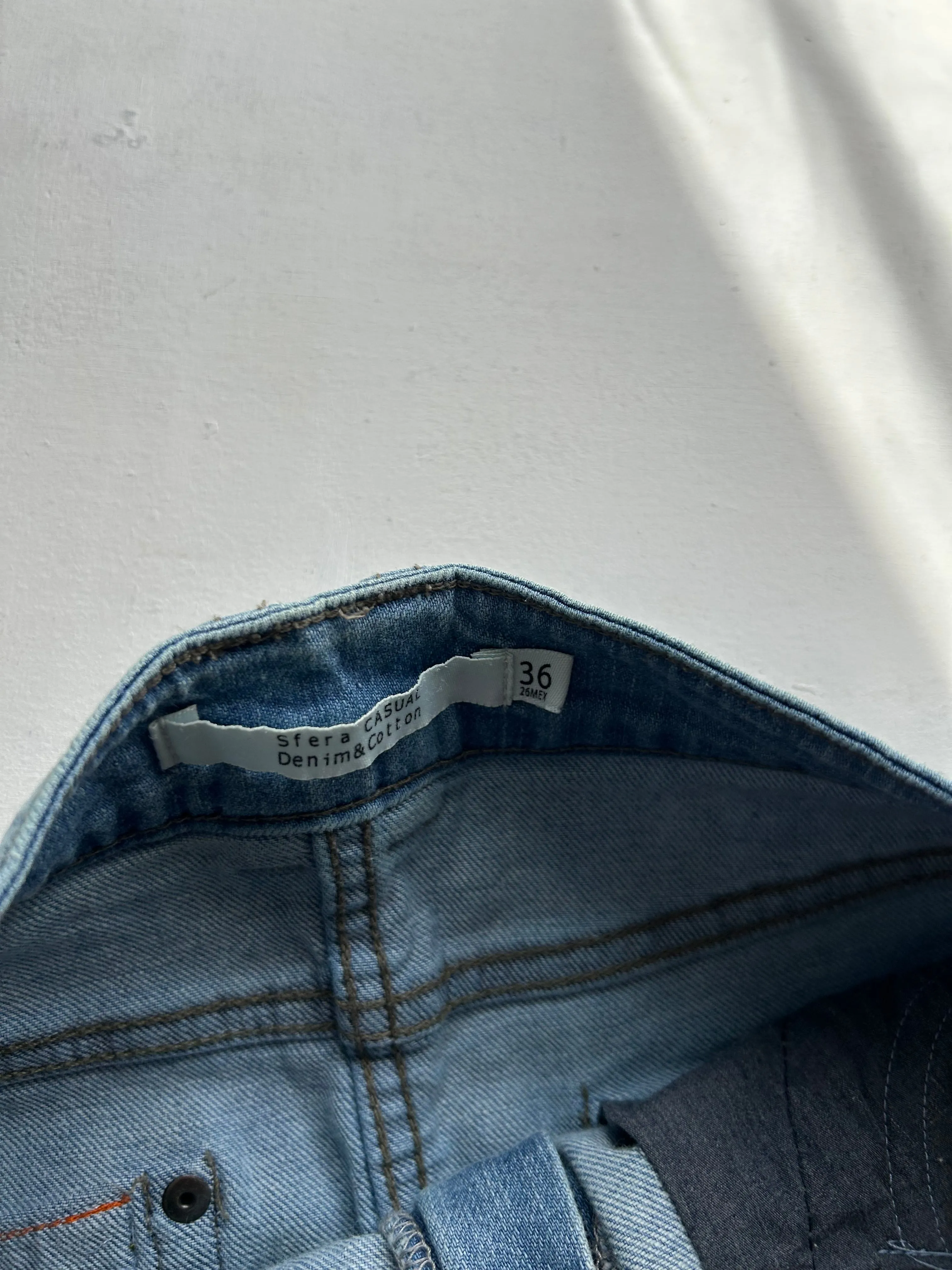 Blue denim crochet detail low rise mini skirt (XS/S)