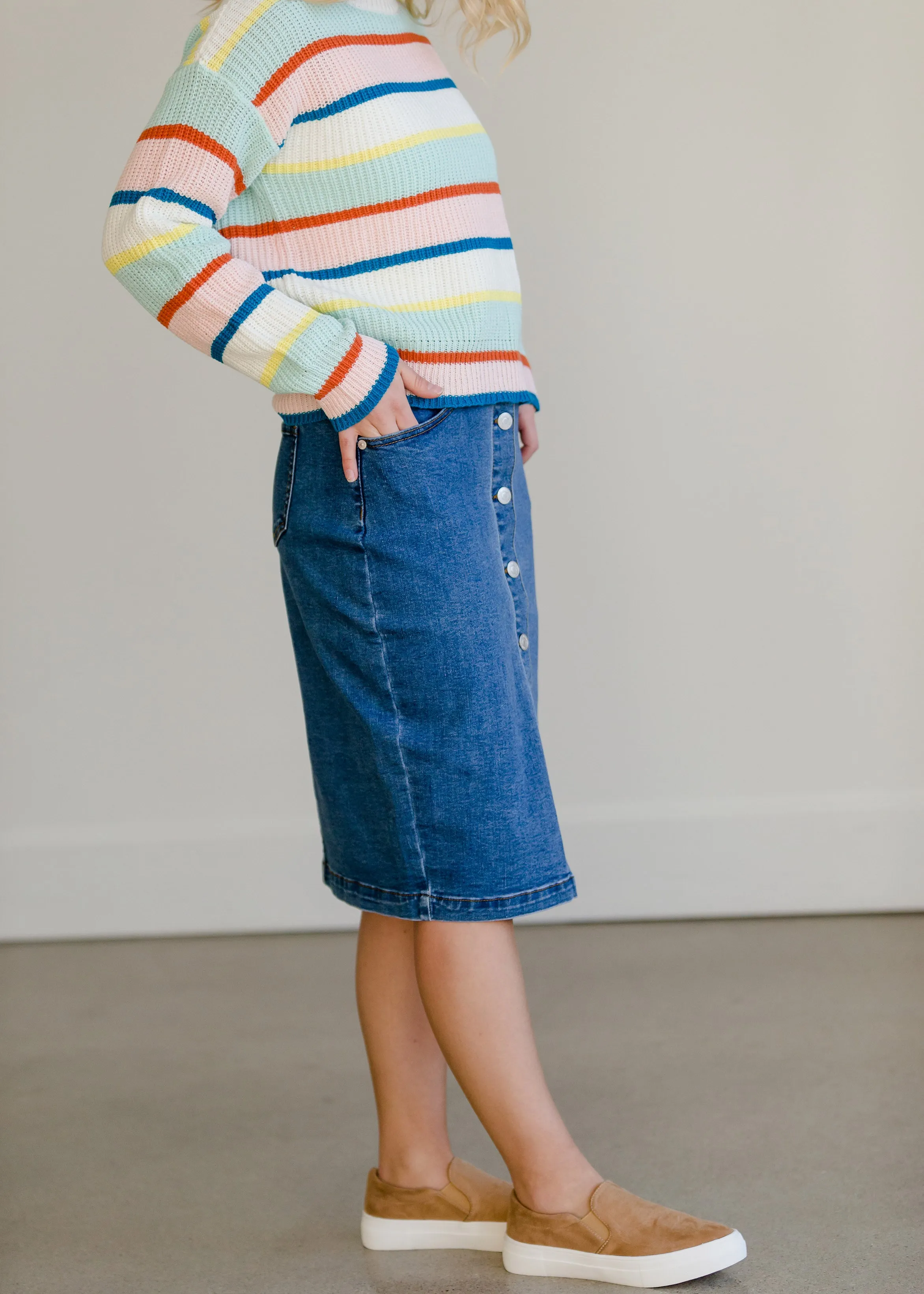 Button Front Denim Midi Skirt - FINAL SALE