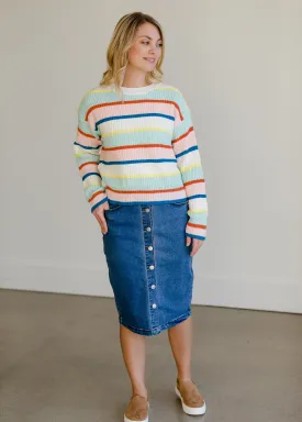 Button Front Denim Midi Skirt - FINAL SALE