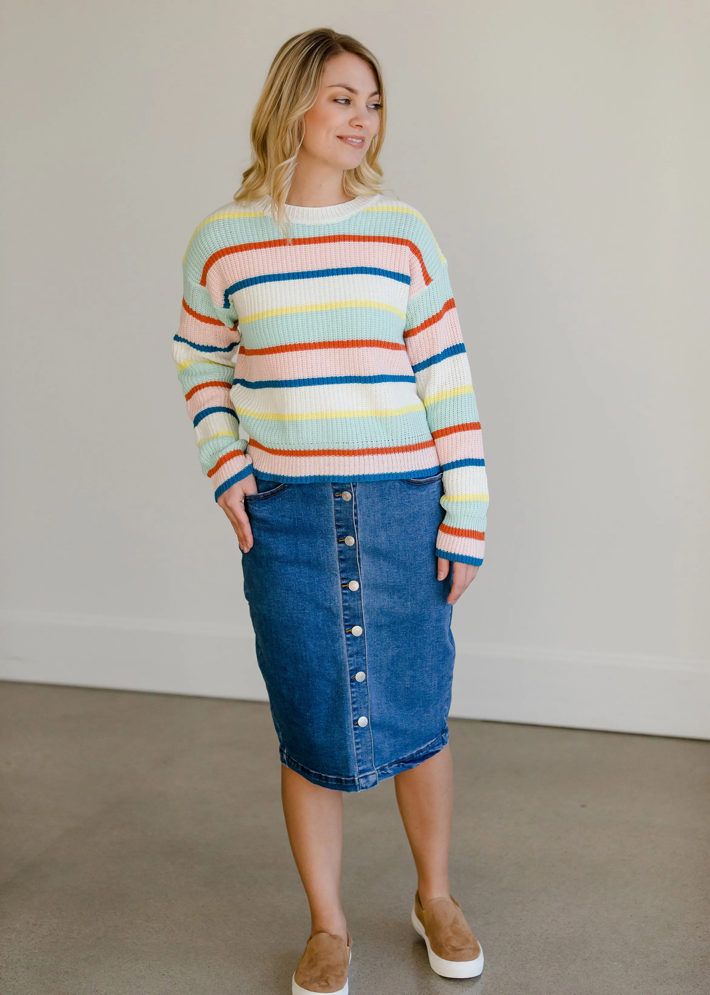 Button Front Denim Midi Skirt - FINAL SALE