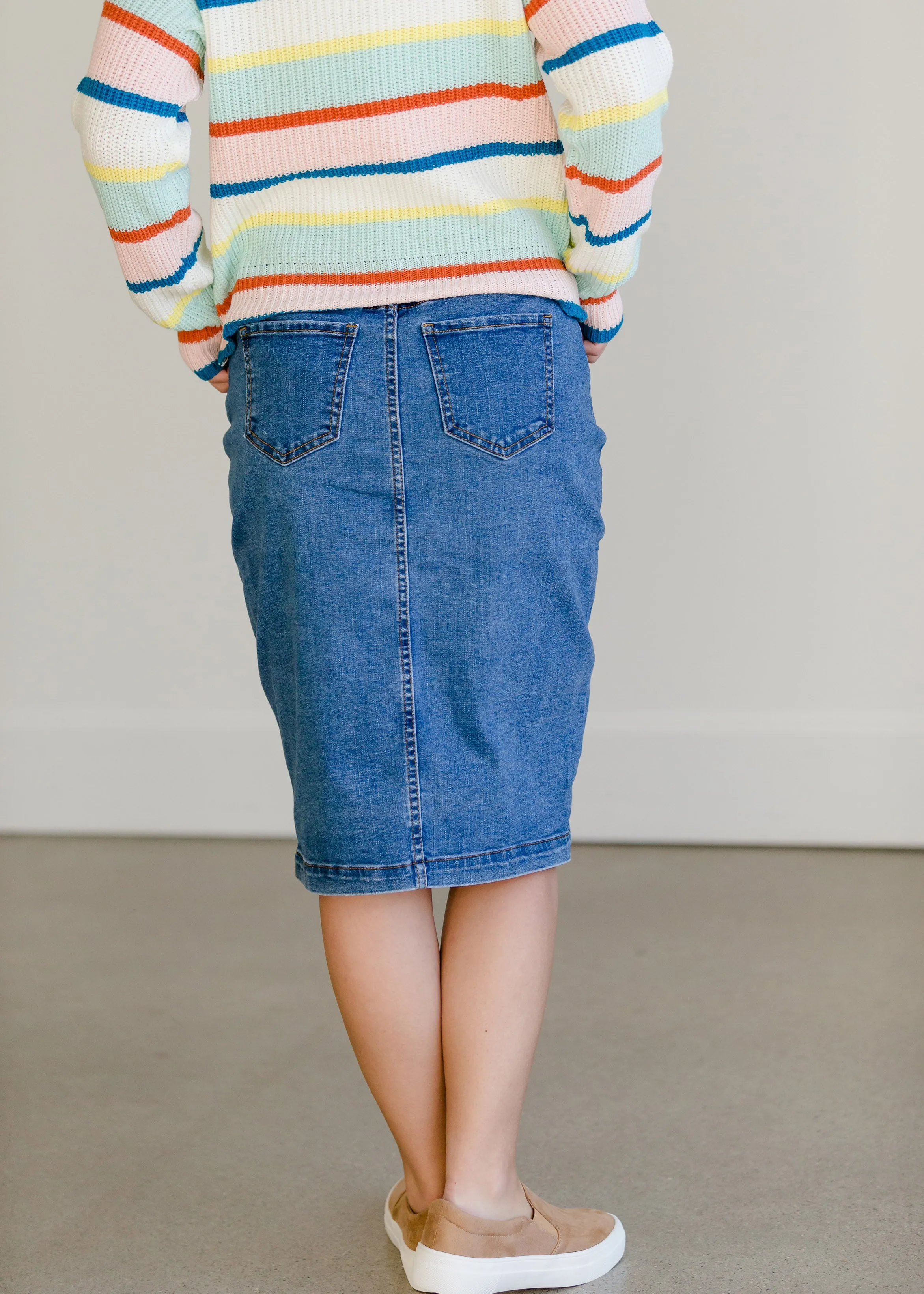 Button Front Denim Midi Skirt - FINAL SALE