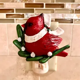 Cardinal Night Light with Holly & Mistletoe Garland for Just Jill