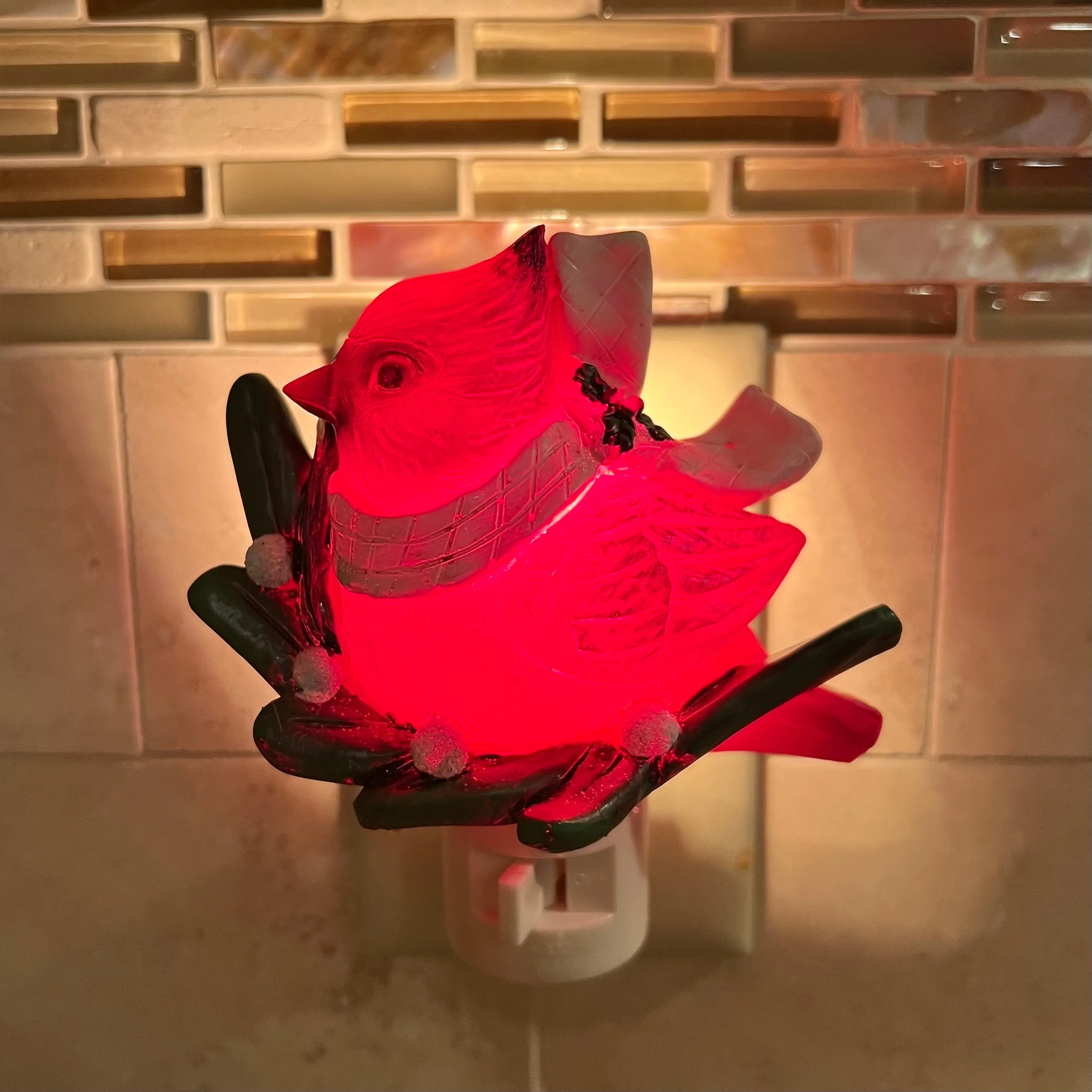 Cardinal Night Light with Holly & Mistletoe Garland for Just Jill