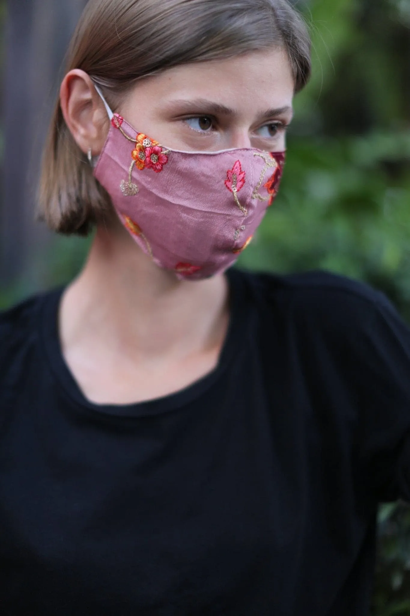 CHIFFON / COTTON EMBROIDERED FACE MASK MONA