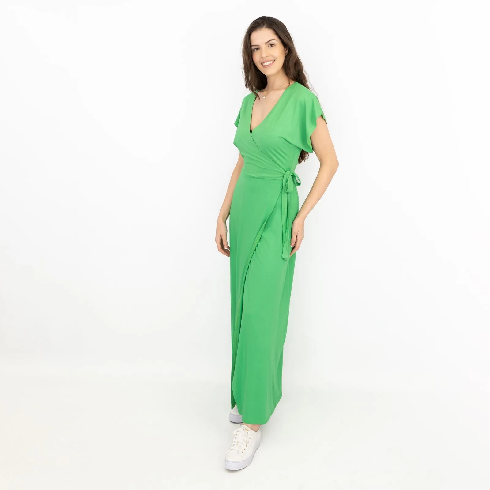 Coast Green Short Sleeve Cross Wrap Long Maxi Dresses