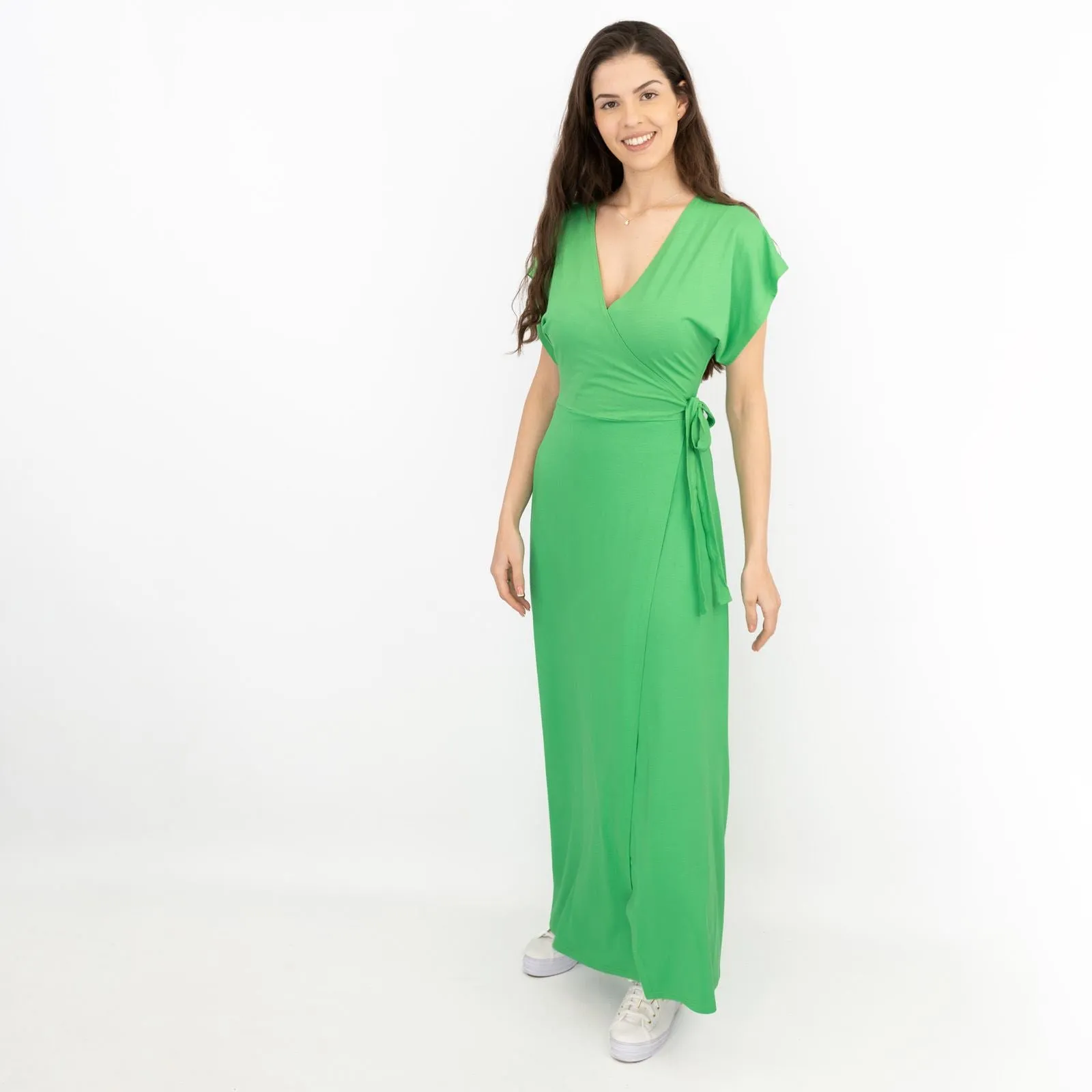 Coast Green Short Sleeve Cross Wrap Long Maxi Dresses