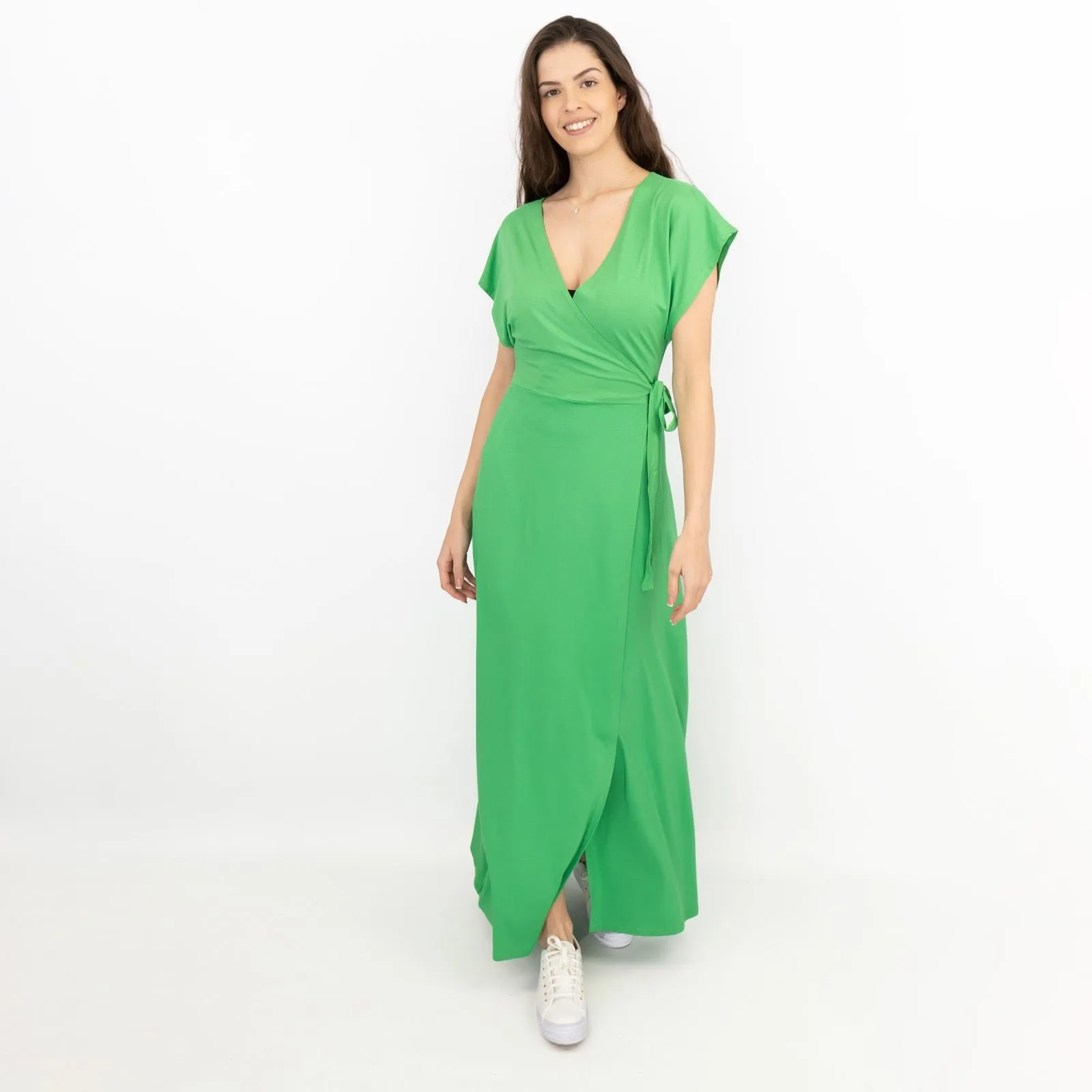 Coast Green Short Sleeve Cross Wrap Long Maxi Dresses