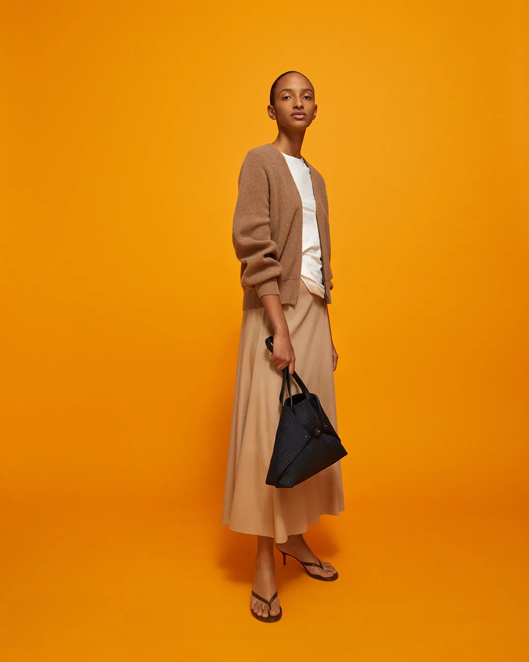 Cotton Gabardine Flared Maxi Skirt