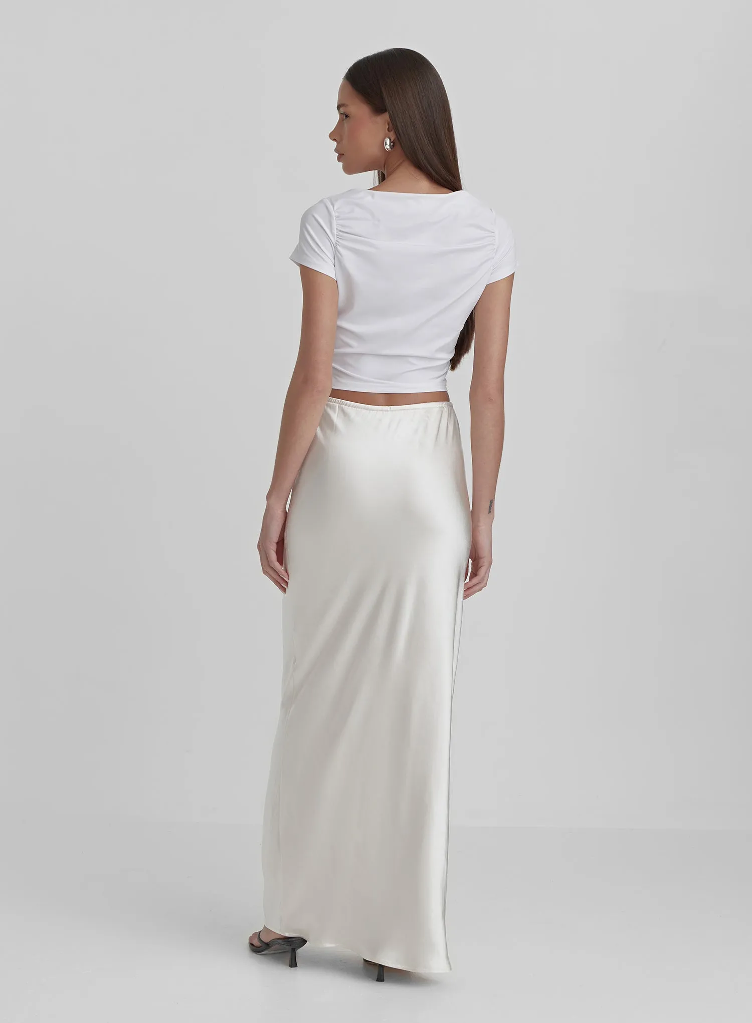 Cream Satin Midaxi Skirt- Yimena