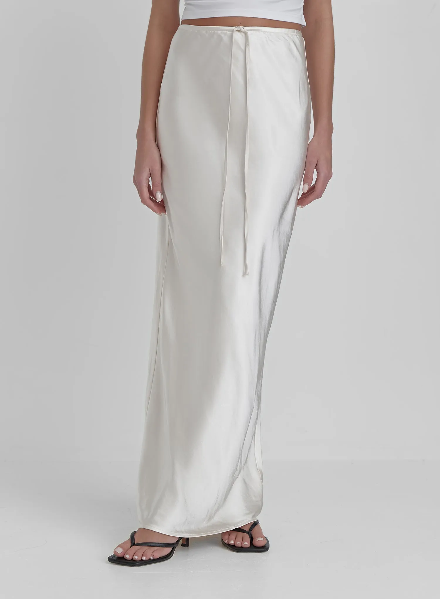 Cream Satin Midaxi Skirt- Yimena