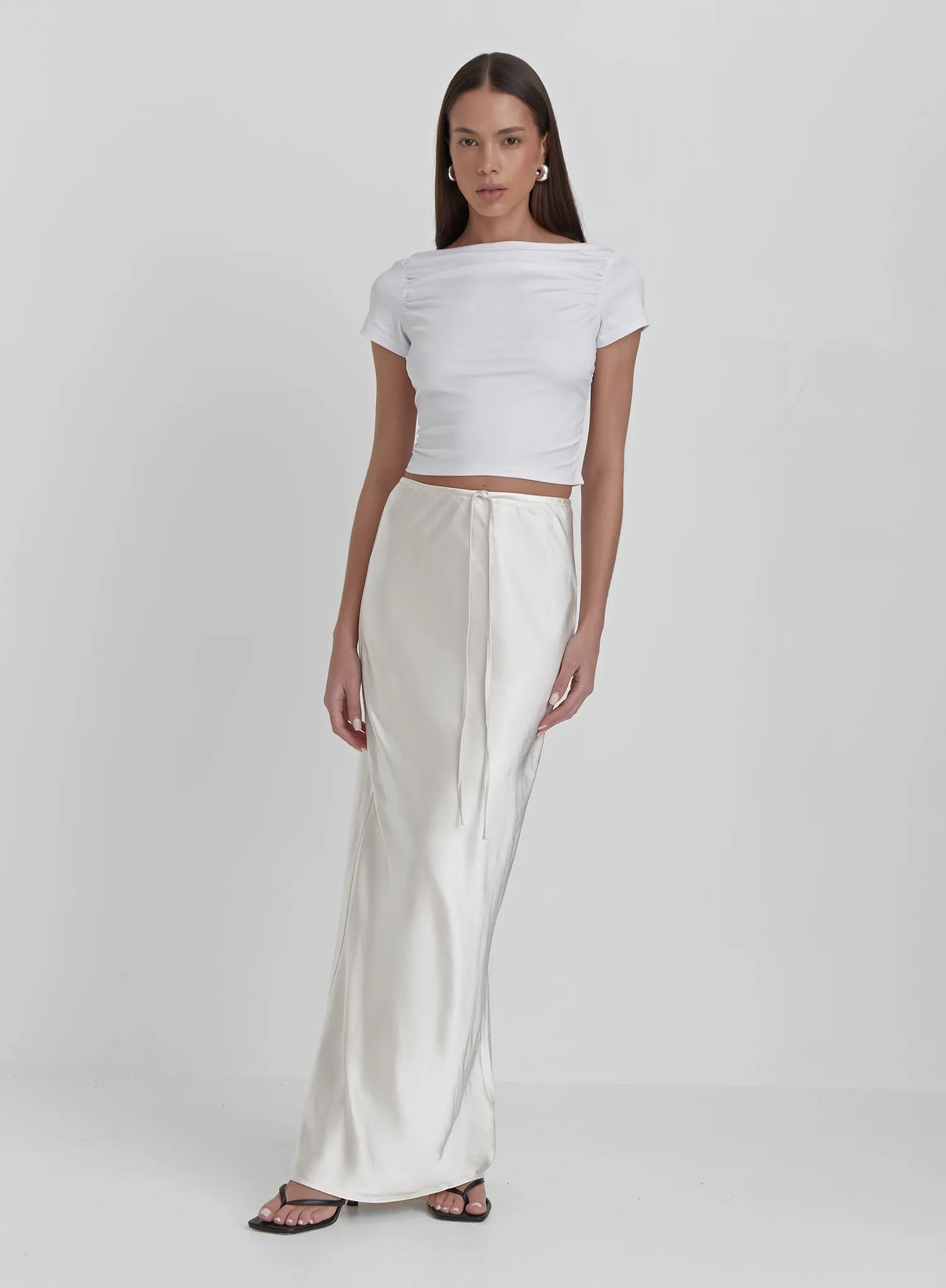 Cream Satin Midaxi Skirt- Yimena