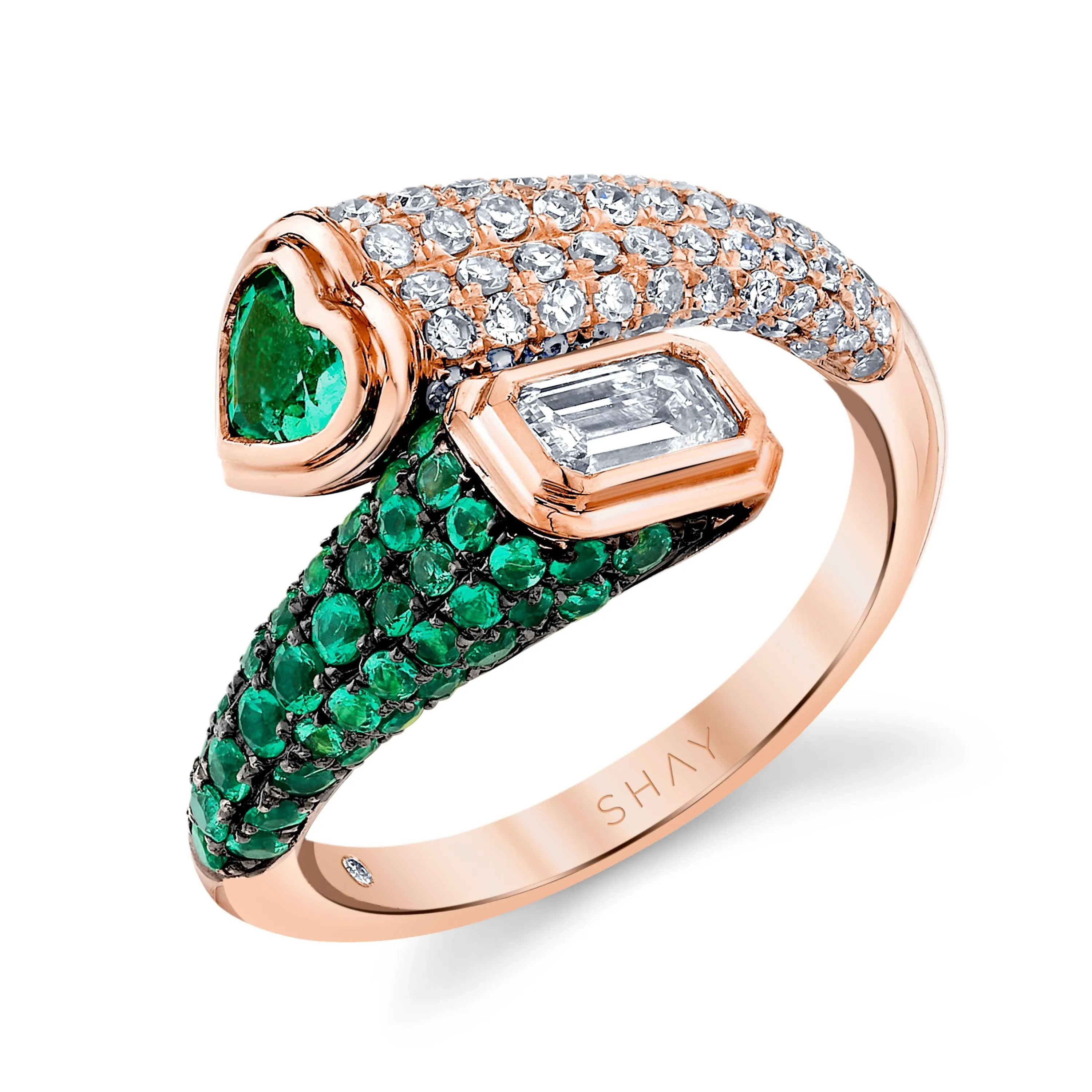 DIAMOND & EMERALD MIXED BYPASS PINKY RING